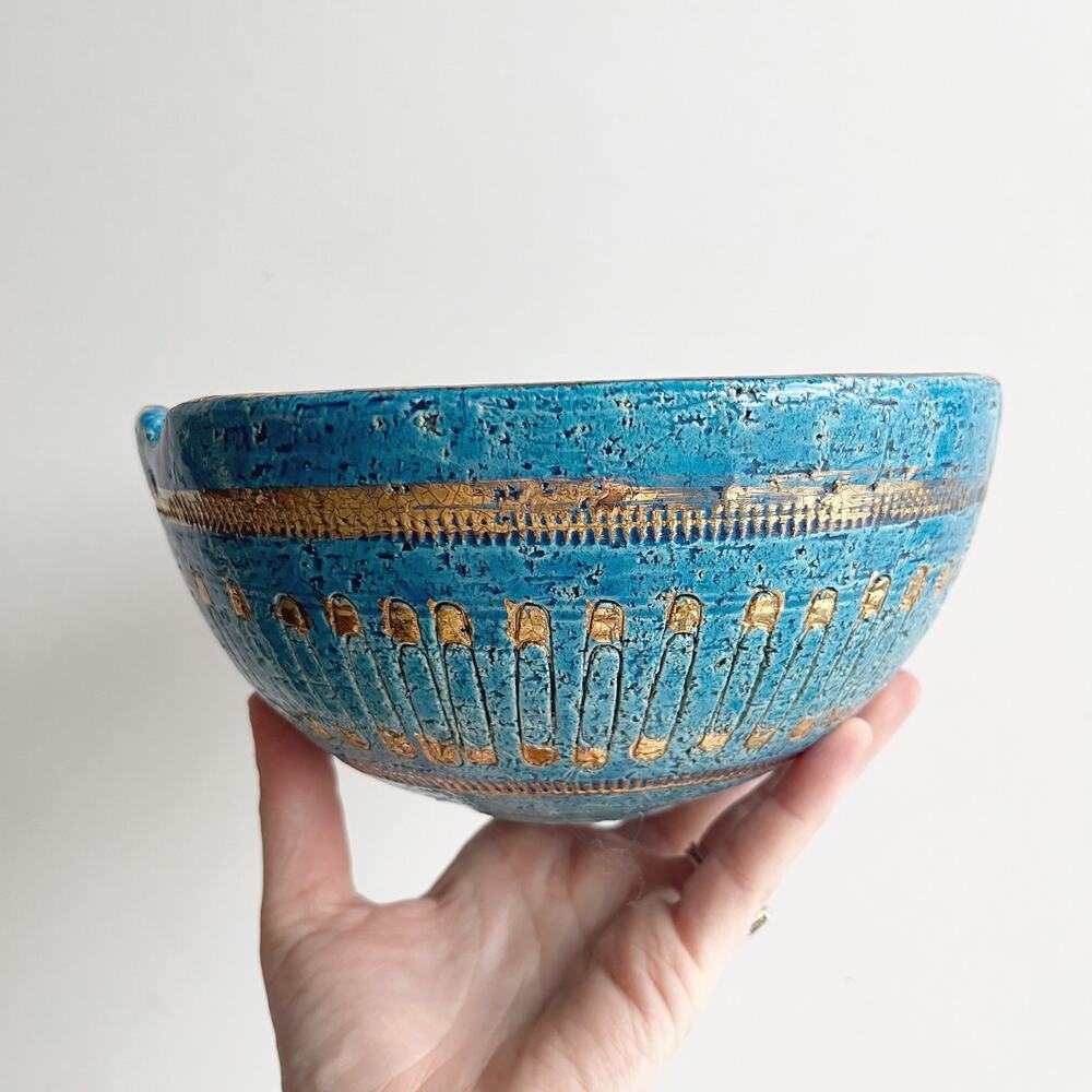 Vintage Bitossi Aldo Londi Safety Pin Design Rimini Blue Gold Ashtray Catchall - Picture 4 of 5